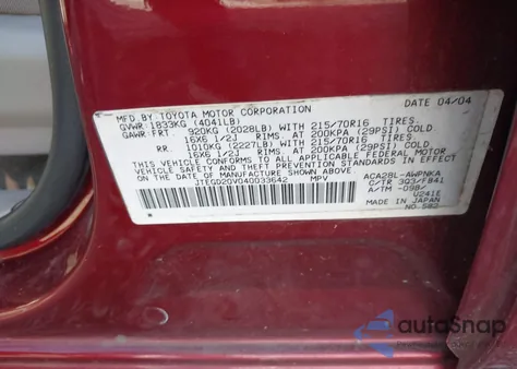 2004 Toyota Rav4 from USA, damaged, VIN JTEGD20V040033642